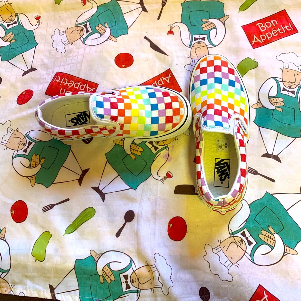 Van Classic slip on (checkerboard rainbow) sizes 2